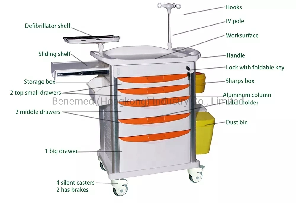 Cheap Price ABS Emergency Ambulance Movable Trolly for Hospital Use