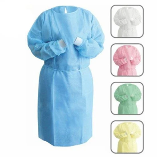 Chine Prix de gros d'usine Bleu Jaune Rouge Blanc 30GSM 40GSM Tablier Costume PP PE SMS Uniforme Médical Jetable Robe d'Isolation Chirurgicale pour l'Hôpital