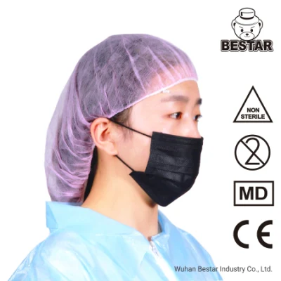 Certifié CE de type jetable non tissé Iir En14683 Bfe99% Masque civil noir médical chirurgical avec boucle d'oreille Fournisseur de la liste blanche de la Chine