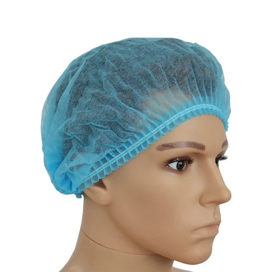 Bonnet rond blanc élastique double non tissé jetable / bonnet de cheveux / bonnet chirurgical / bonnet de foule / bonnet à clip médical